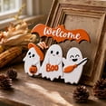 thumbnail image 5 of PSVFUJZ Halloween Door Sign, Wooden Ghost Welcome Sign, Halloween Door Decorations, Front Door Hanging Sign for Indoor Outdoor Home Porch Window Decor White2, 5 of 6