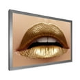 thumbnail image 2 of Designart 'Close Up of Woman Plump Lips With Golden Lipstick' Modern Framed Art Print, 2 of 4