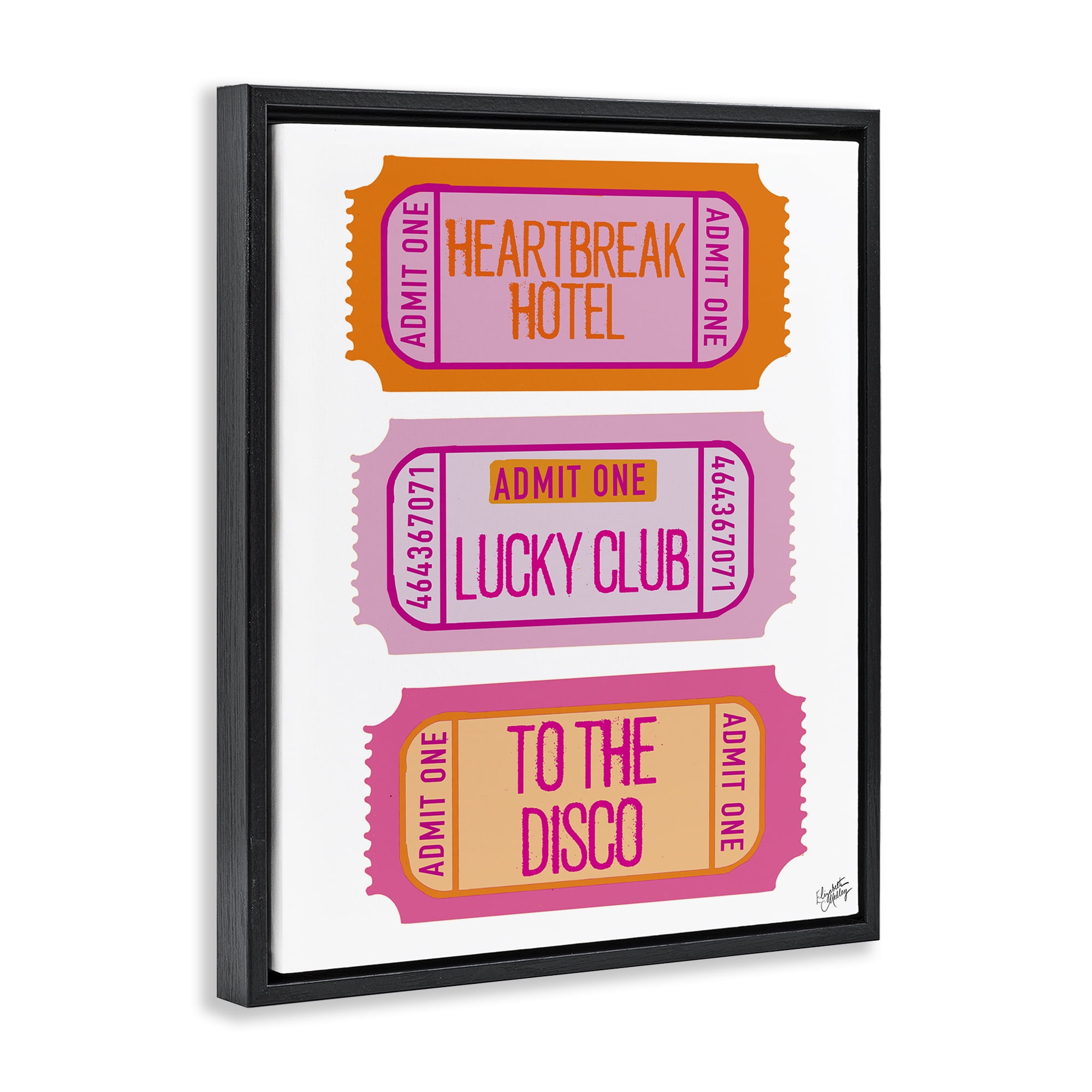 Stupell Industries Disco Phrases Tickets Text & Numbers Painting Black Floater Framed Canvas Art Print Wall Art, 25 x 31