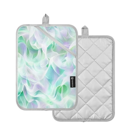 

2 Pcs Pot Holders Sets Oven Mitts Square Potholders Oven Hot Pads Heat Resistant for Kitchen Cooking Baking 7 x9.8 Green Ripple