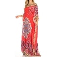 thumbnail image 3 of Sakkas Jabari Women's Maxi Short Sleeve Long Beach Kaftan Dress Boho Loose Gown - TRR1-Red - One Size, 3 of 5