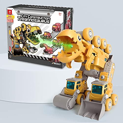 5 Construction Trucks Transform into a Big Dinosaur Robot Toys ERCHAOXI 5 in 1 Take Apart Dinosaur Toys for Kids 3-5 red STEM Building Toys Gifts for 4 5 6 7 8 Years Old Boys & Girls 