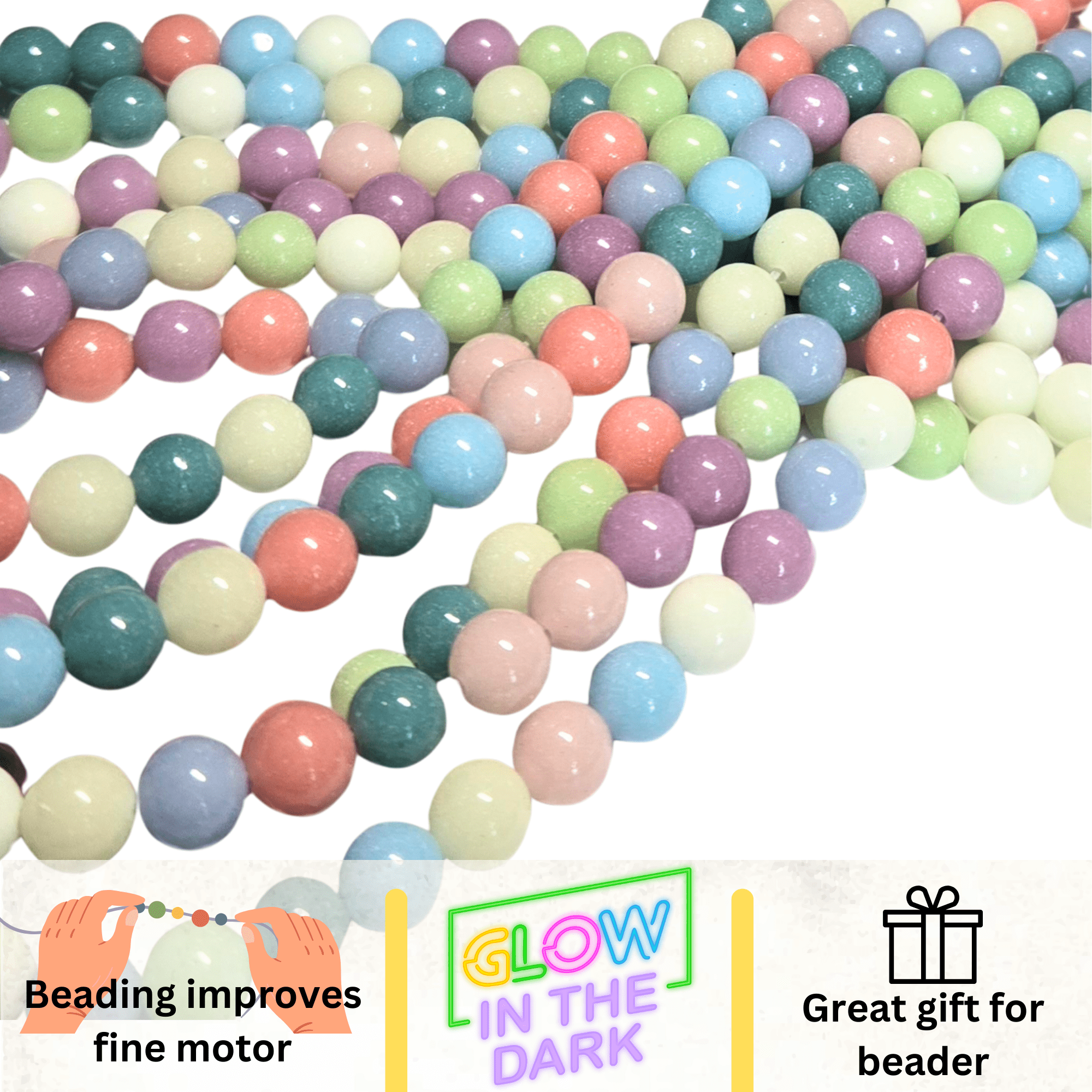 Glow In Dark Beads Glass Bulk for Bracelets, DIY Jewelry Supplies, Gift for Beaders, 8mm Round, 300 pcs