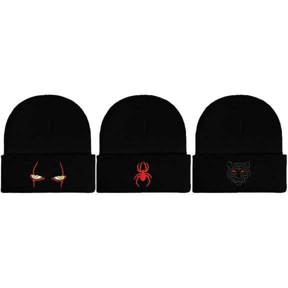 JSEMOY  Embroidery Beanie Knit Hats, 3-Pack Cute Funny Skull Cap for Men Women