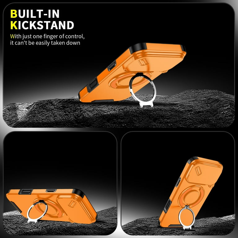 For IPhone 17 Pro Ax Frosted 360 Degree AgSafe Agnetic Holder Phone Case( Orange