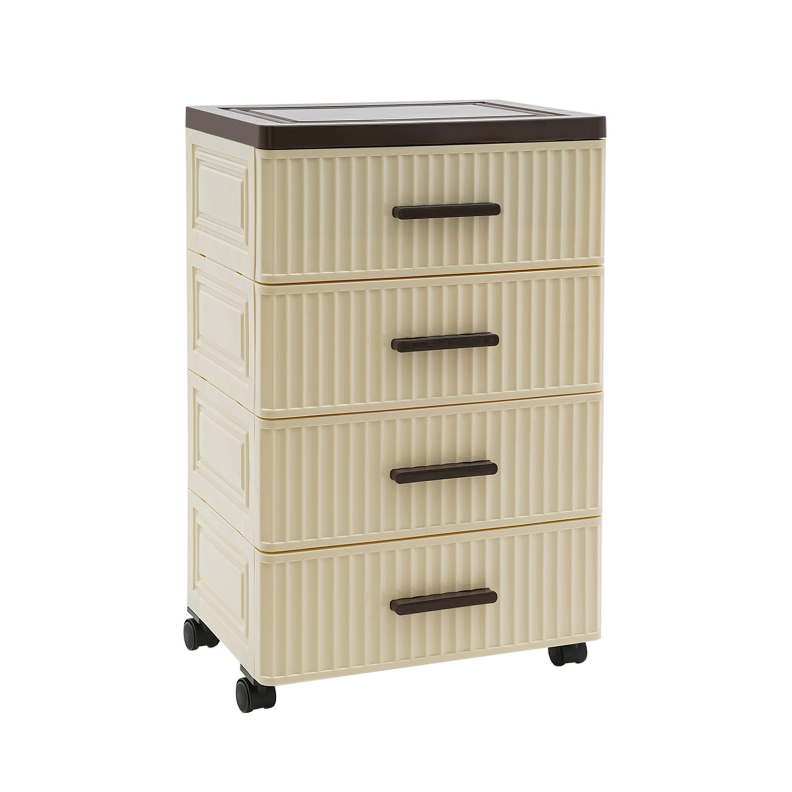 Storage Box with 4 Drawers, 35cm Wide Cream Brown Rolling Cart, PP Plastic Organizer with Wheels & Brakes, Cabinet for Bedroom, Multi Layer Storage Furniture