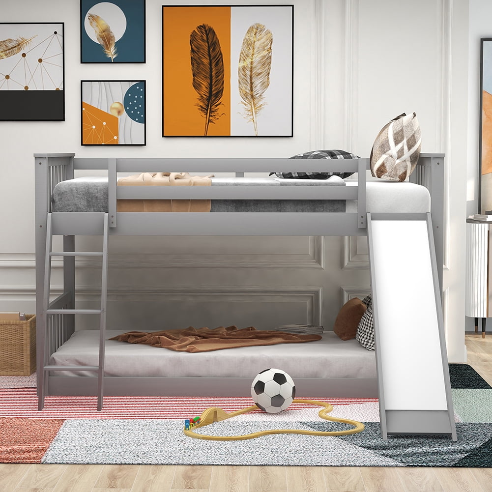 Kadyn Twin over Twin Loft Bed with Convertible Slide and Ladder, Gray