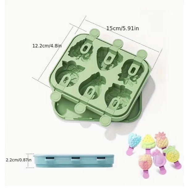 Molde for paletas y helados con forma de fruta de 6 orificios - Moldes de silicona 3D for divertidas delicias de verano