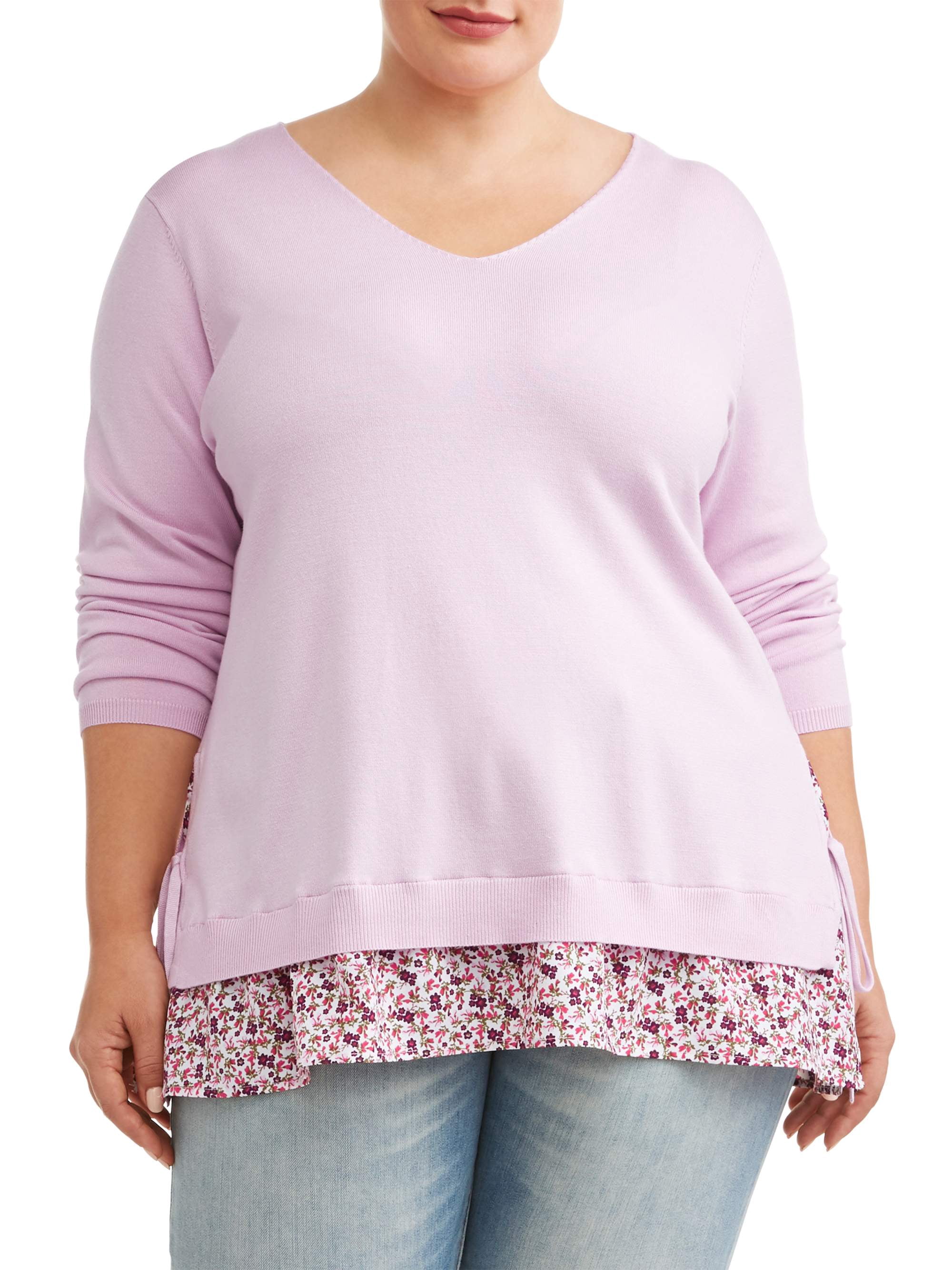 Terra & Sky - Terra & Sky Women's Plus Size Layered Sweater with Side Ties - Walmart.com 