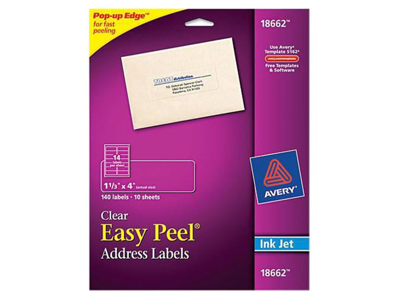 Avery 18662 Easy Peel Mailing Labels for Inkjet Printers, 11/3 x 4