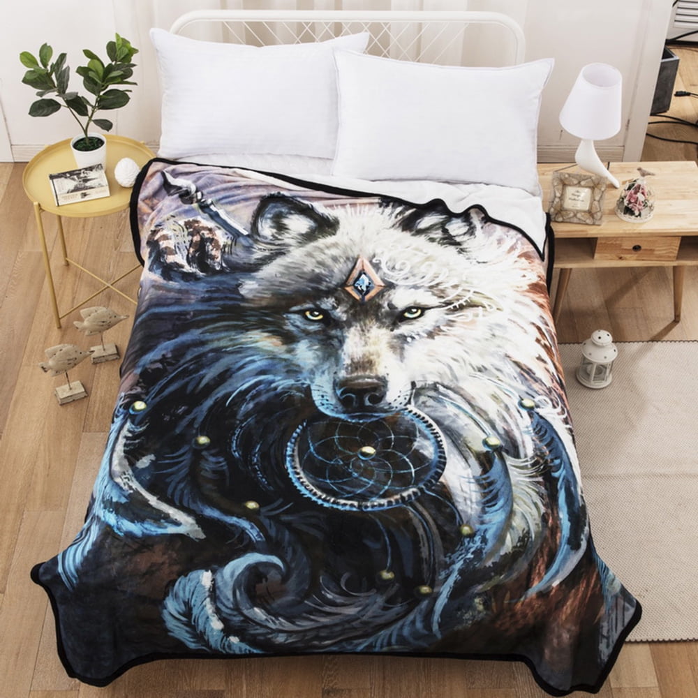 Soft Wolf Throw Blanket 3D Animal Pattern Lightweight Plush Blanket for