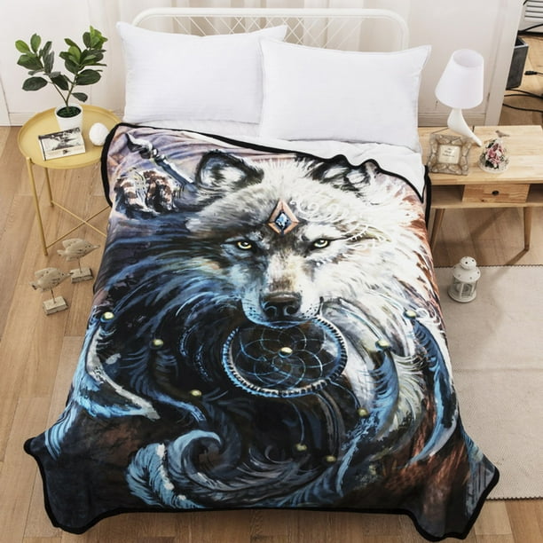 Soft Wolf Throw Blanket 3D Animal Pattern Lightweight Plush Blanket for