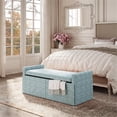 thumbnail image 2 of Khloee Bench Indes Blue Ground Linen 50.2L x 19.6W x 22H Upholstered Square Arms, 2 of 9
