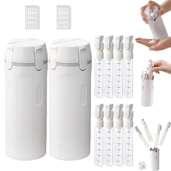 4-in-1 Travel Dispenser Bottle,4-in-1 Refillable Travel Dispenser Bottles for Toiletries,Portable Leak Proof Pump Toiletry Containers with Scale and Label,for Shampoo Lotion Conditioner Cream