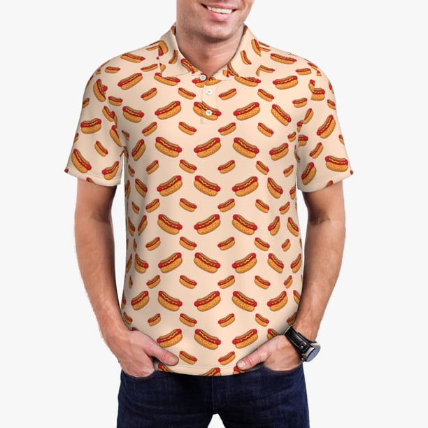 Balery Hot Dog 2 Camisa Polo de Hombre con Estampado, de Manga Corta y Tejido Medio, Camisa Tipo Golf Polo-Large
