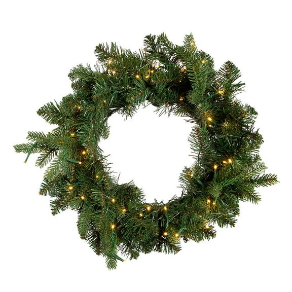 KSA Pre-Lit Battery Operated Noble Fir Artificial Christmas Wreath, 18-Inch, Warm White LED Lights