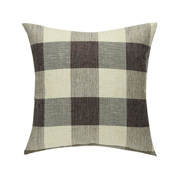 PiccoCasa Cotton Linen Throw Pillowcase 22"x22" Plaid Throw Pillow Cover, Brown and Khaki