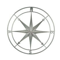 Zeckos Silver Finish Framed Nautical Compass Rose Metal Wall Décor Hanging