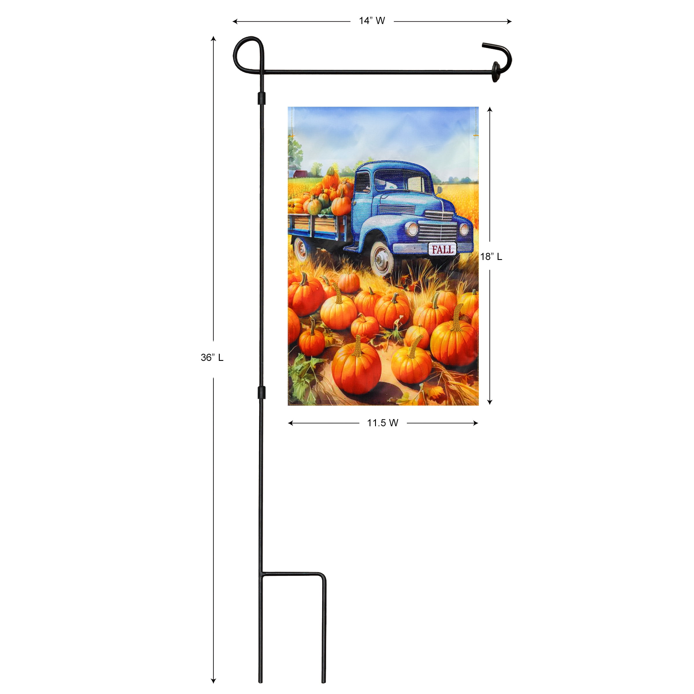 Meadow Creek Harvest 11.5" x 18" Blue Truck Outdoor Yard Flag with Stand