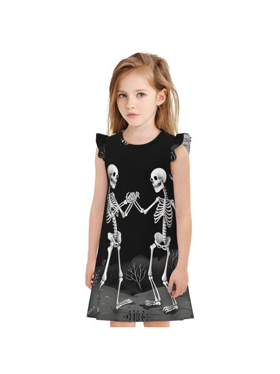 Girls Nightgowns - Halloween Night Dancing Skeleton Soft Comfort Flutter Sleeves Night Sleep Dress Sleepwear for Toddler Girl Pajamas Pjs