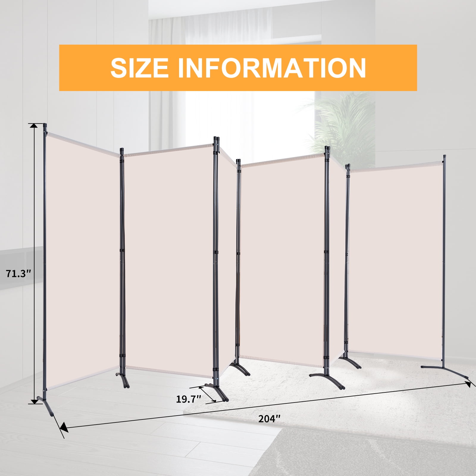 YASRKML Portable Folding Privacy Screen for Office Steel Frame & Polyester Fabric Beige, 6 Count