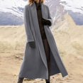 thumbnail image 2 of Women's Long Wool Blend Overcoat Elegant Full-Length Winter Trench Coat with Lapel Collar, Purple, 2 of 4