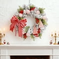 thumbnail image 4 of 16 Inch Real Touch Christmas Cedar Wreath Artificial Cedar Wreaths for Front Door Winter Faux Green Fake Pine Cypress Wreath with Red Bow for Window Outdoor Indoor Wall, 4 of 9