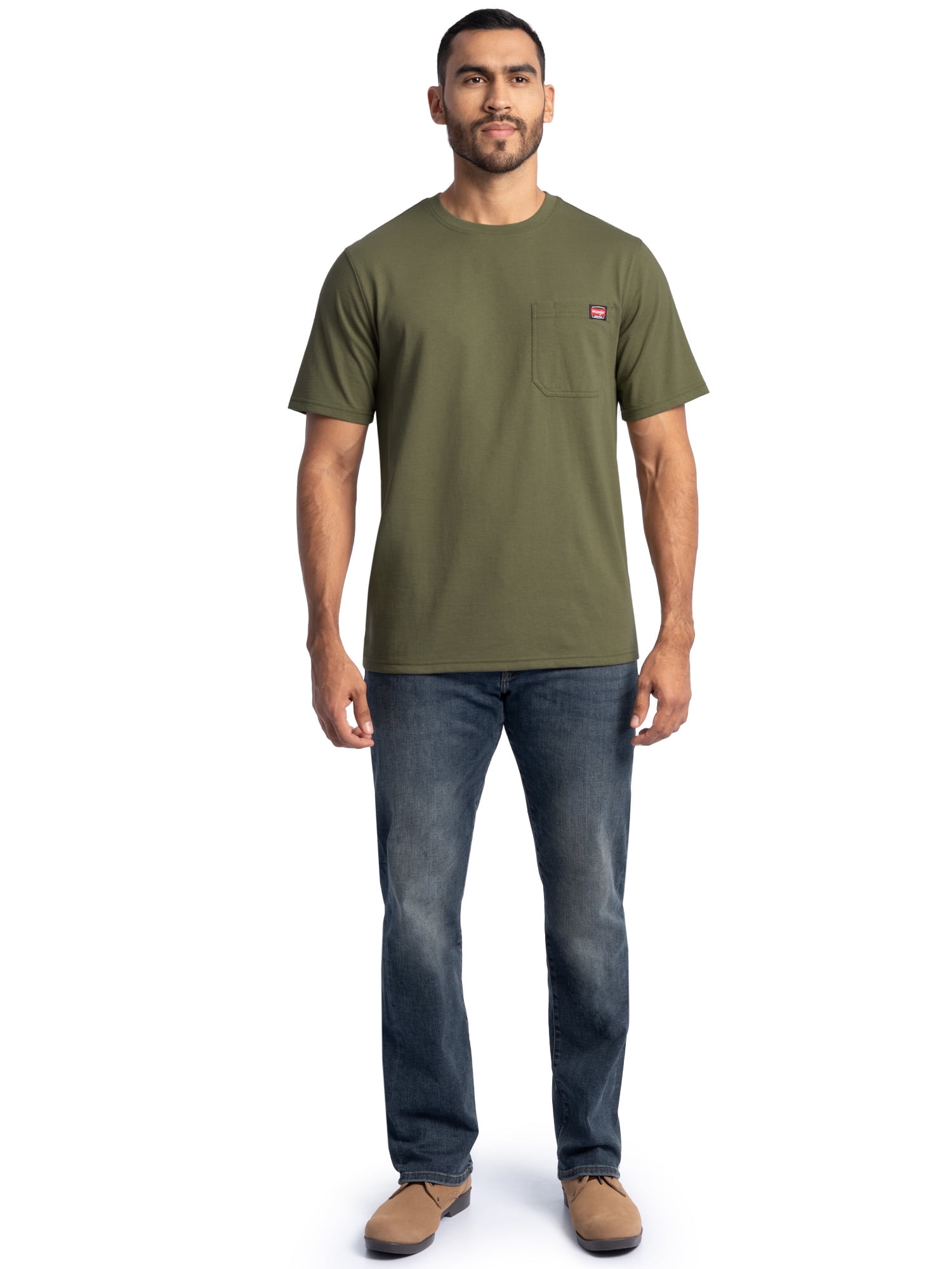 Wrangler Workwear Men's Short Sleeve Heavyweight Pocket Crew Work Shirt, size S-2XLT