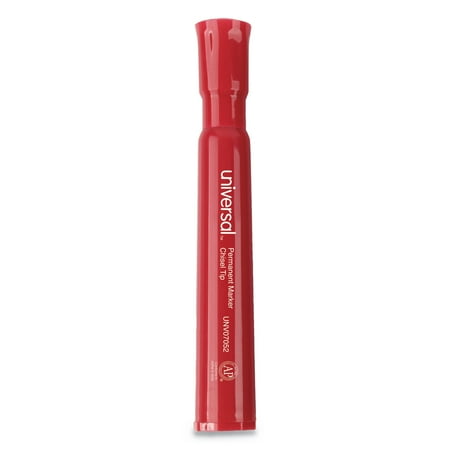 Redimark Permanent Marker Chisel - Universal Permanent Markers, Chisel Tip, Red, Dozen -UNV07052