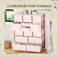 thumbnail image 2 of EastVita 15 Drawers Dresser,Tall Dressers and Chests of Drawers,Storage Shelf Organizer,Sturdy Metal Frame,Wood Tabletop,Pink, 2 of 7