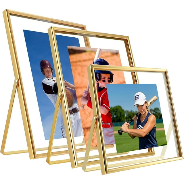 Gold Floating Frame ;x; Vertical Set For Picture x x x Tabletop Shelf Photo Frame Classy For Wedding Birthday Anniversary Home or Office Decor