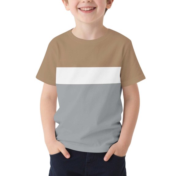 WRKEKC Shirts for Boys Colorblock Print Round Neck Short Sleeve Casual Tee for 2-13 Years Summer Streetwear Sporty