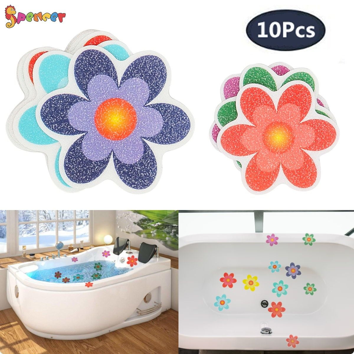 10Pcs Flowers Bathtub Shower Sticker Adhesive Decals Colorful Non Slip Appliques 