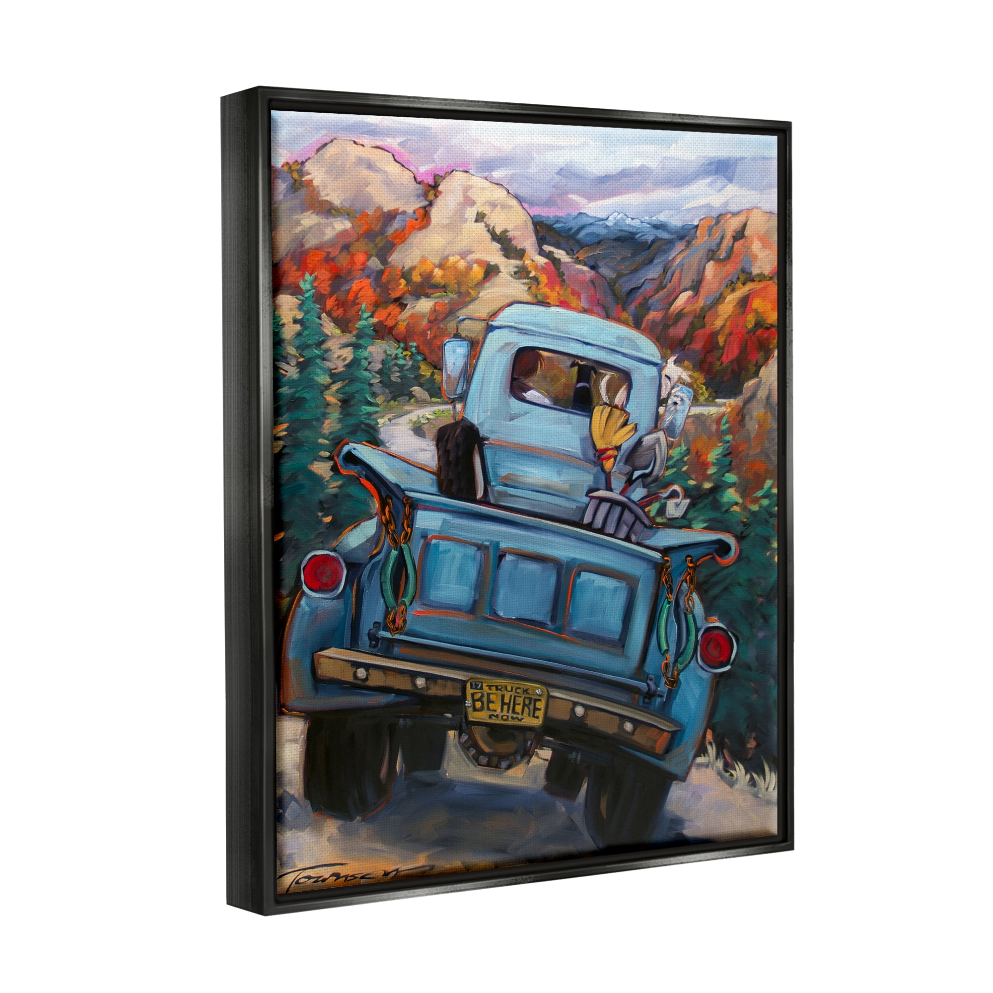 Stupell Industries Truck in Mountain Valley Transportation Painting Black Floater Framed Art Print Wall Art, 25 x 31