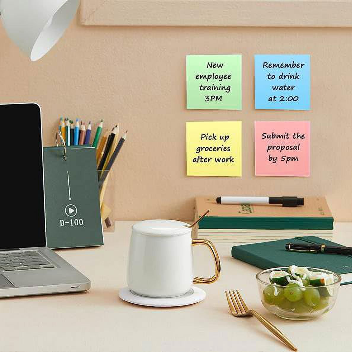 100 Pack of 3"x3" 100 Sheet Sticky Note Pads in Pastel Colors for Office Note Taking - 100 Count of 3"x3" 100 Sheet Sticky Note Pads in Yellow, Green, Orange and Blue