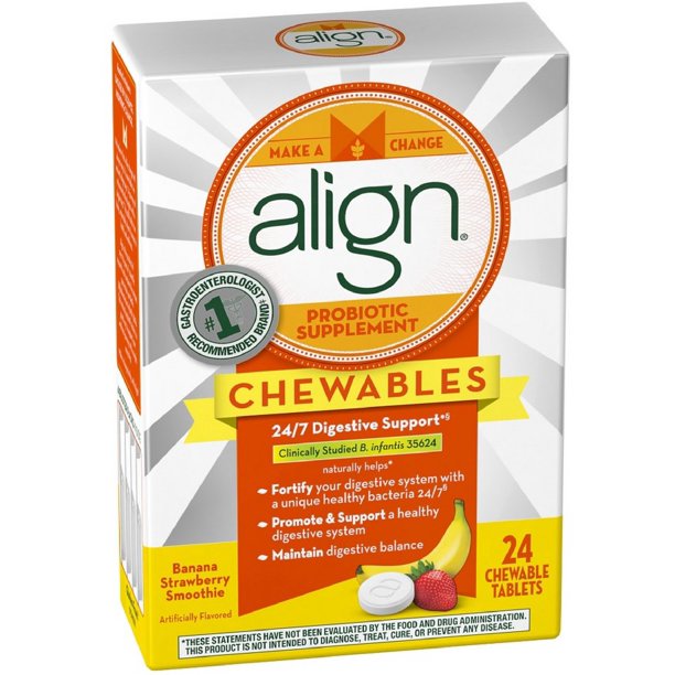 Align Probiotic Supplement Chewable Tablets, Banana Strawberry Smoothie
