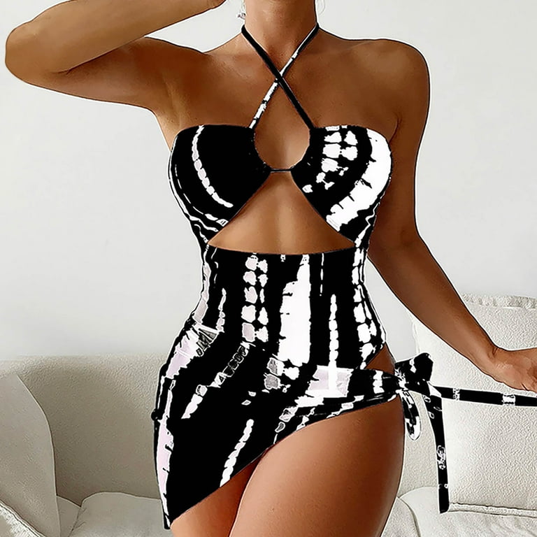 Black and outlet white skirt swimsuit