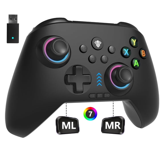 2.4G Wireless PC/Switch Controller with RGB Lighting/Programming Keys/Hall Joysticks/Hall Triggers/Vibrations,Three-Mode Switch Controller,Plug and Play Work for Windows PC, Android, Switch, Steam,TV