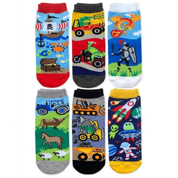Jefferies Socks Boy's Space Pirate Dinosaur Colorful Pattern Crew Socks 6 Pack
