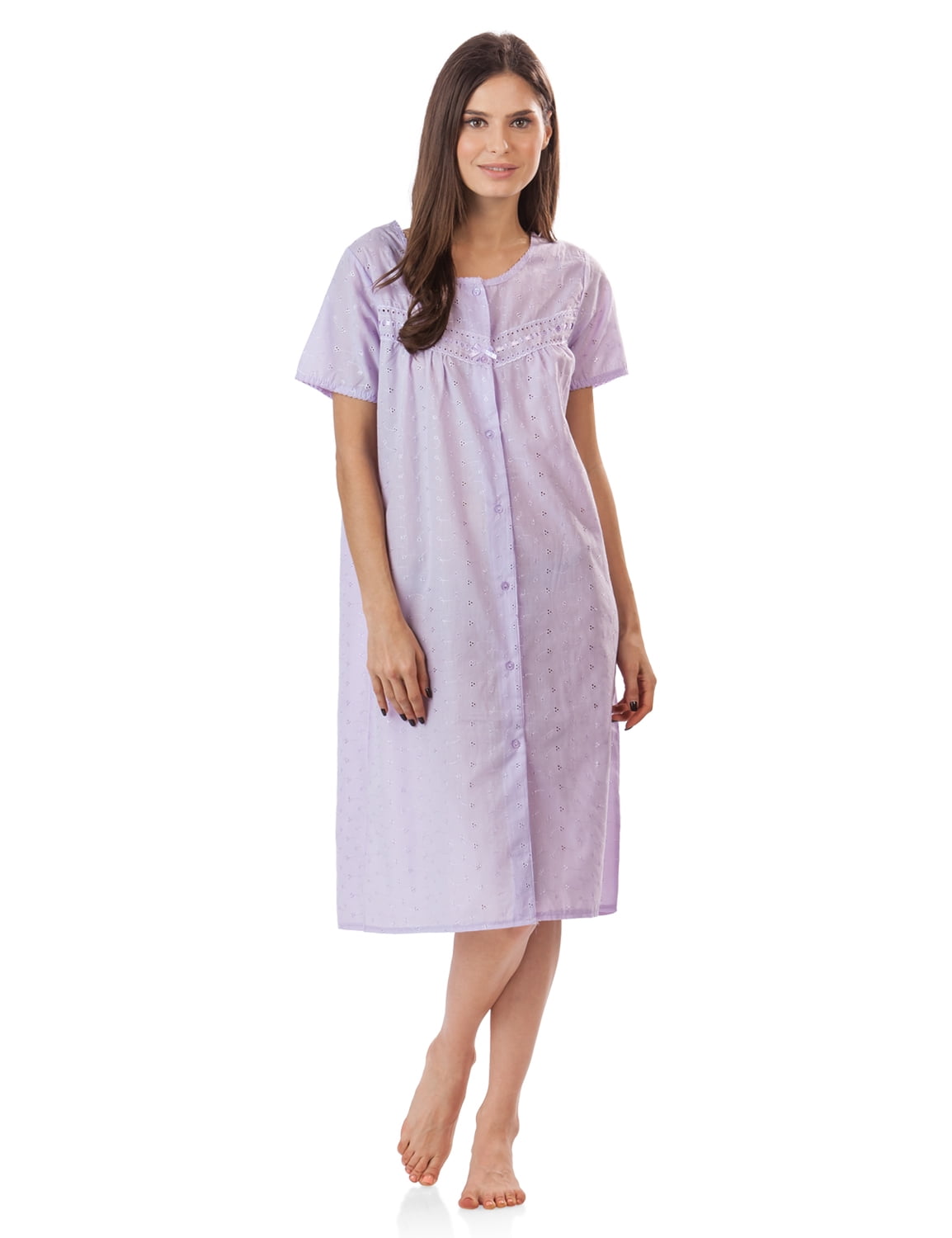 Casual Nights Women's Short Sleeve Eyelet Embroidered House Dress - Purple