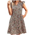 thumbnail image 1 of Robe à Volants for Women Swing Plage Soleil Robe V Cou Décontracté Confortable Boho Robe de Vacances avec Poches, 1 of 7