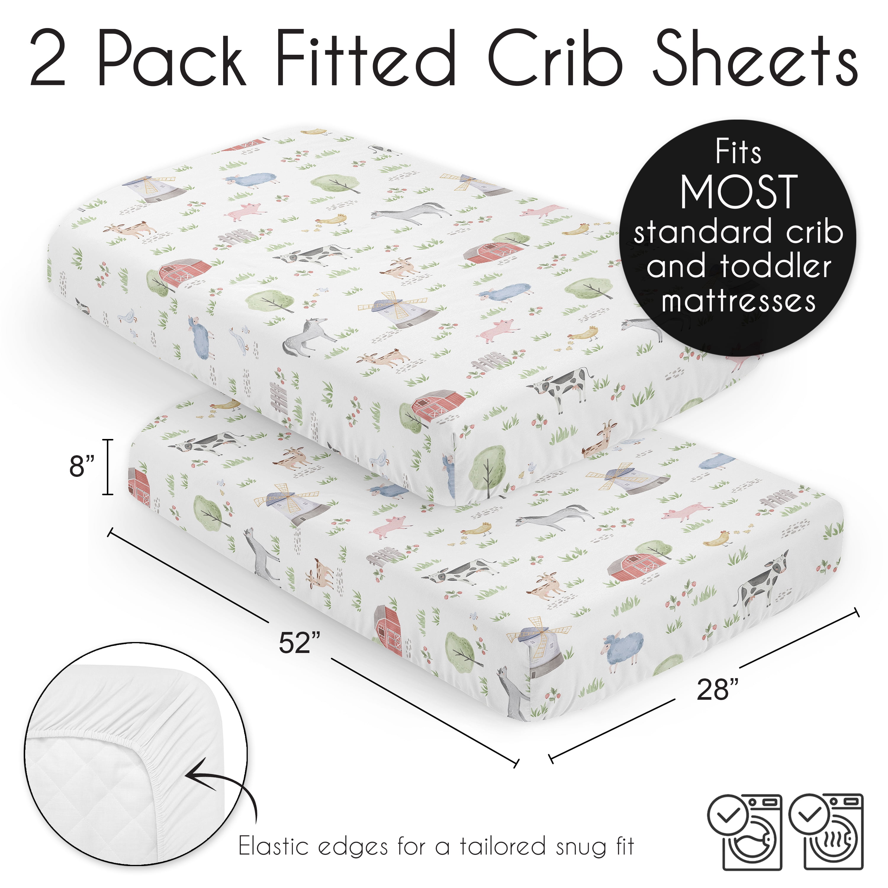 Sweet Jojo Designs Farm Animals Gray Green Grey Red Fitted Crib Sheets 2 Piece Set