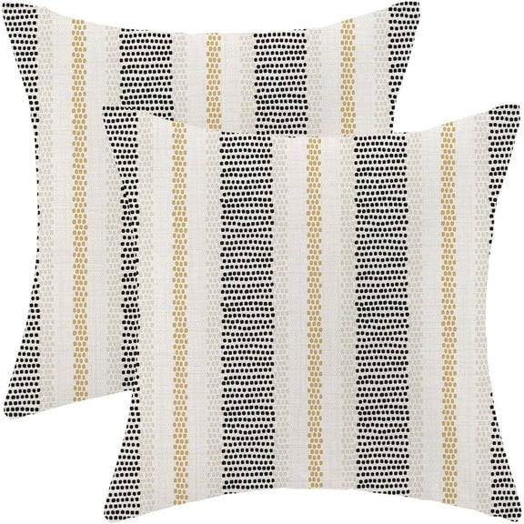Black Mustard Yellow Outdoor Pillow Covers 20 x 20 Inch, Beige Polka Dots Striped Decor Throw Pillows for Couch Bed, Boho Modern Farmhouse Decorative Pillowcase Linen Cushion Cover Set of 2