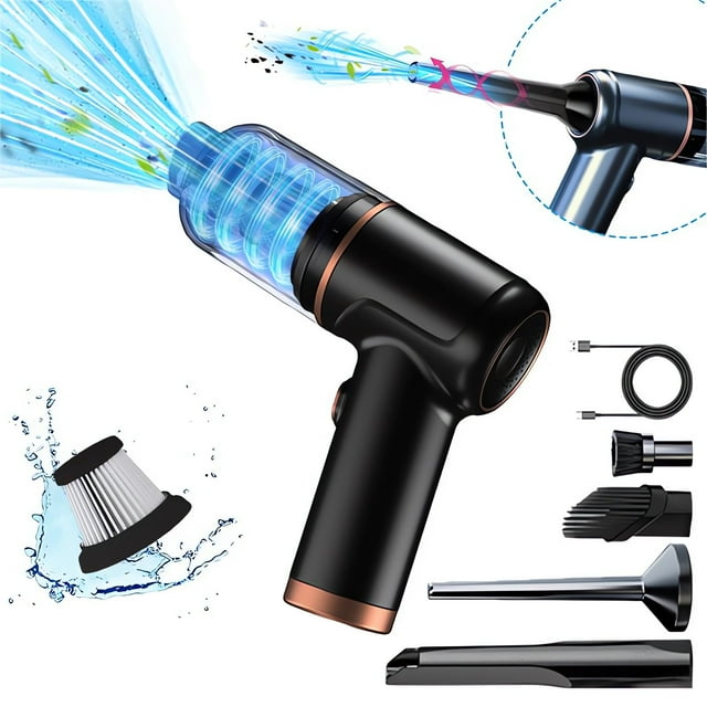 Fiudx Miniaspiradora Inalámbrica de Mano, Potente Succión de 5500 Pa, Recargable, para Coche y Hogar, con Múltiples Boquillas para Esquinas, Tamaño Compacto, Carga Usb, 17,5 X 15,8 X 4,6 Cm