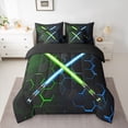 thumbnail image 2 of jejeloiu Neon Glowling Lightsaber 7-Piece Twin Bedding Sets,Abstract Geometric Honeycomb Bedding Comforter Set,Green Blue Hexagon Sheet Sets For Kids,Luxury Bedroom Decor Reversible, 2 of 8