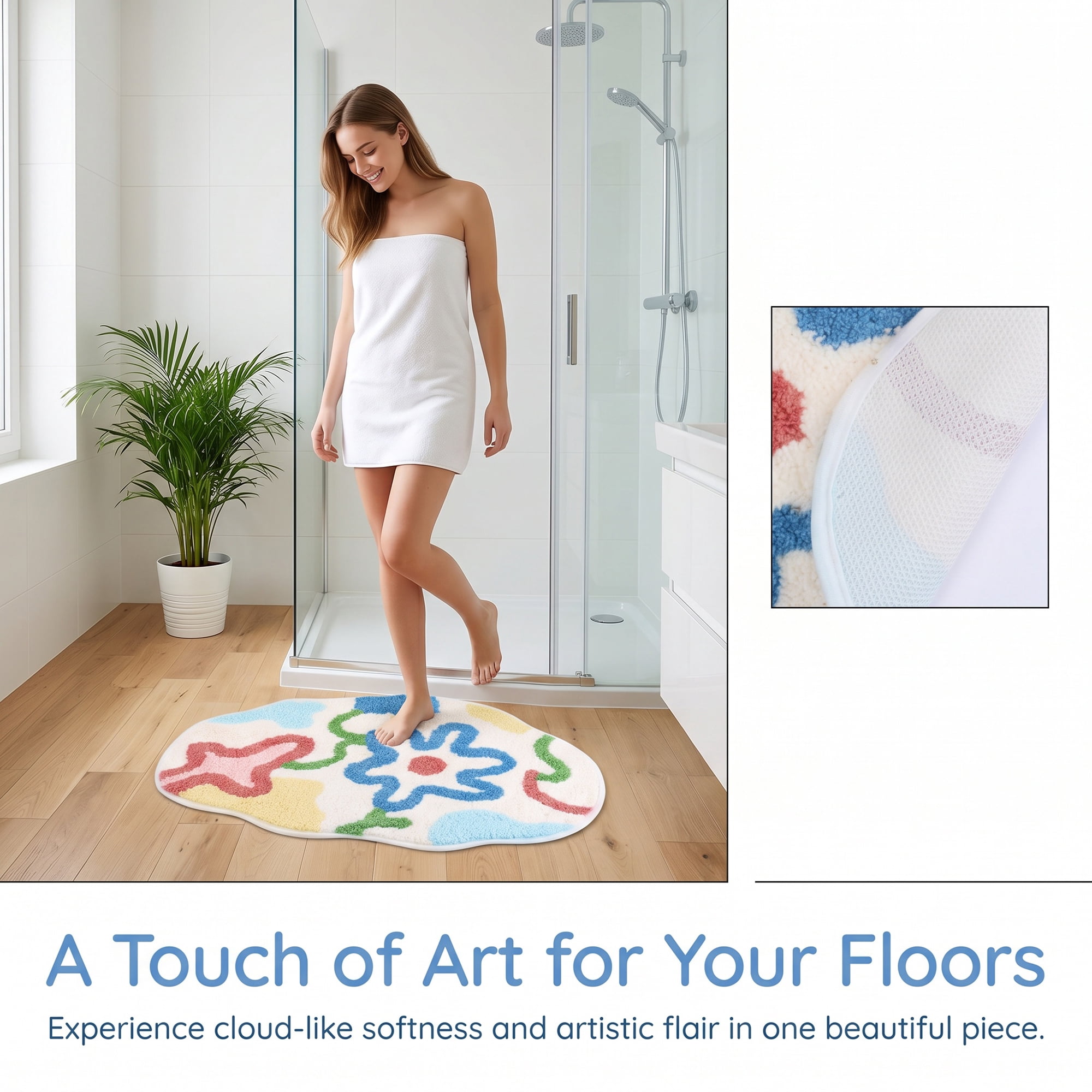 Unique Bargains Printed Bathroom Rug Ultra Soft Absorbent Plush Bath Mat Multicolor 30" x 18"