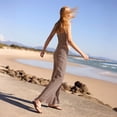 thumbnail image 5 of Czanzd Women's Striped Tube Top and Wide Leg Pants 2 Piece Outfit Set,XS,Brown, 5 of 8