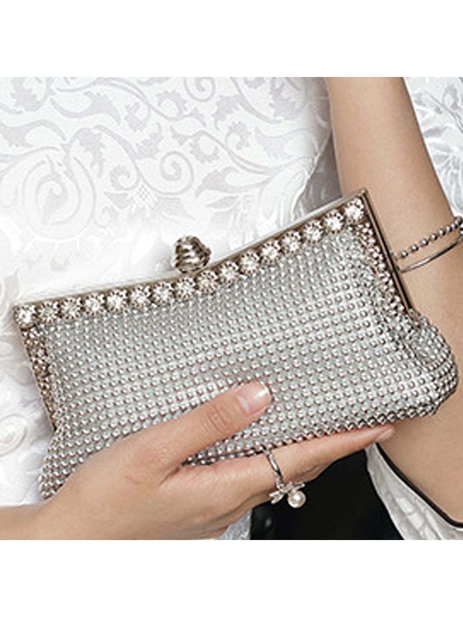 New Women's Diamanti Crystal Clasp Hardcase Glitter Clutch Evening Bag Handbag 