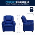 thumbnail image 3 of Contemporary Blue Vinyl Kids Recliner with Cup Holder and Headrest, 3 of 9