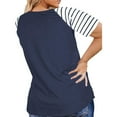 thumbnail image 3 of Fnooota Women's Plus Size T-shirts, Casual Stripe Loose Fit Cotton Womens Summer Tops Navy Size XL, 3 of 7